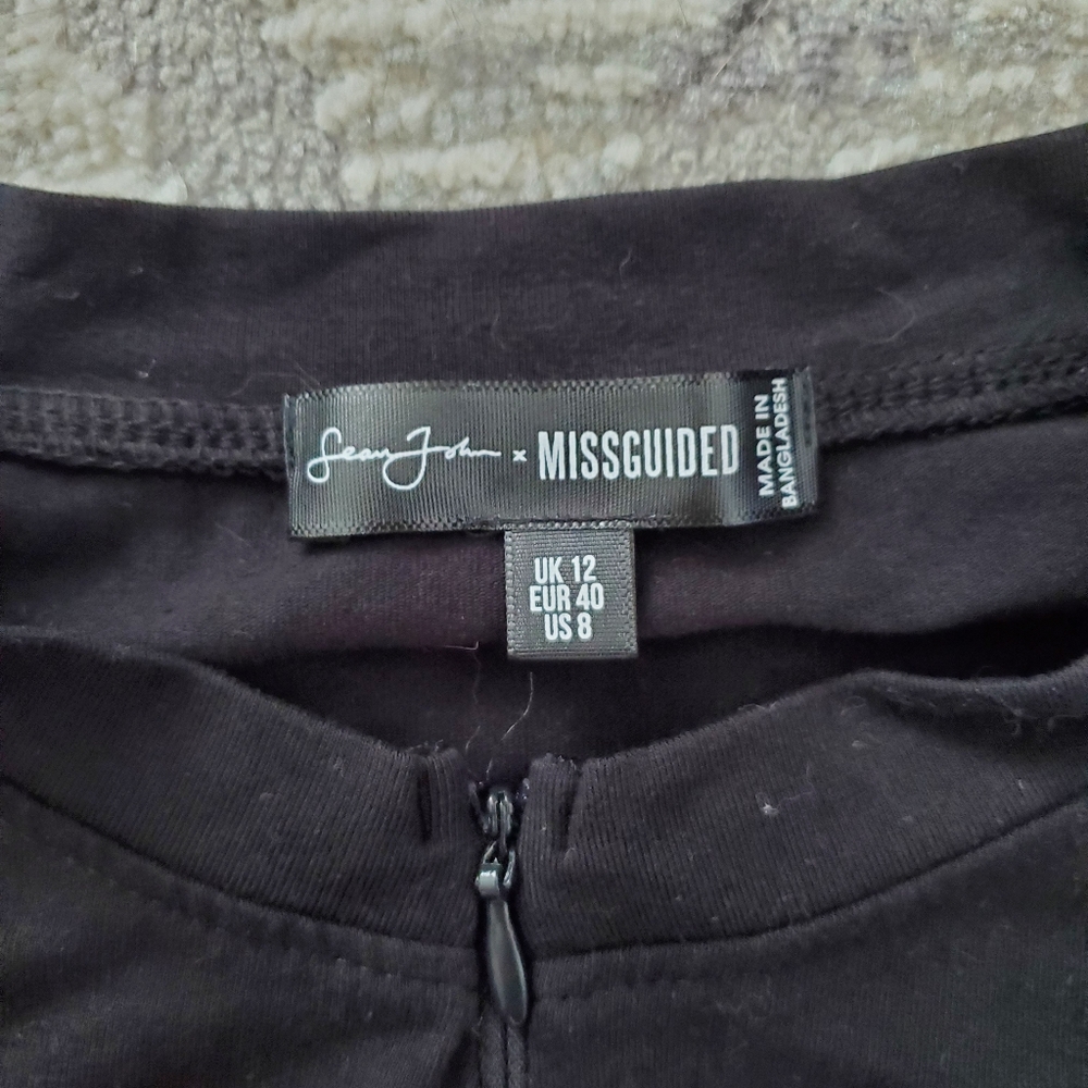Black Zip Front Script Bodycon Bodysuit - Picture 6 of 6